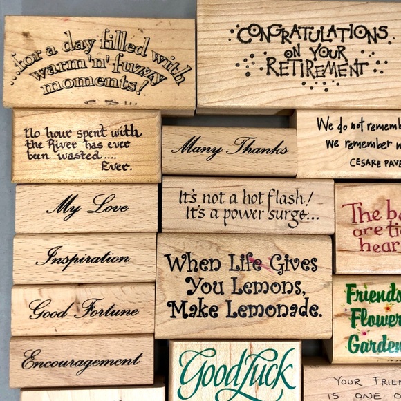 32 SENTIMENT WOODBLOCK RUBBER STAMPS - Picture 2 of 11
